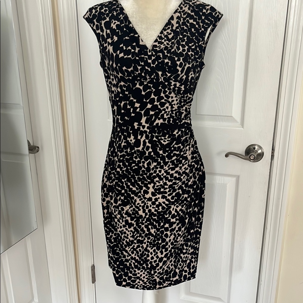 Ralph Lauren Black and Beige Patterned Midi Dress